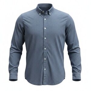 WAHTS Button Down Shirt Men XL Blue Organic Cotton Jersey Knit Long Sleeve